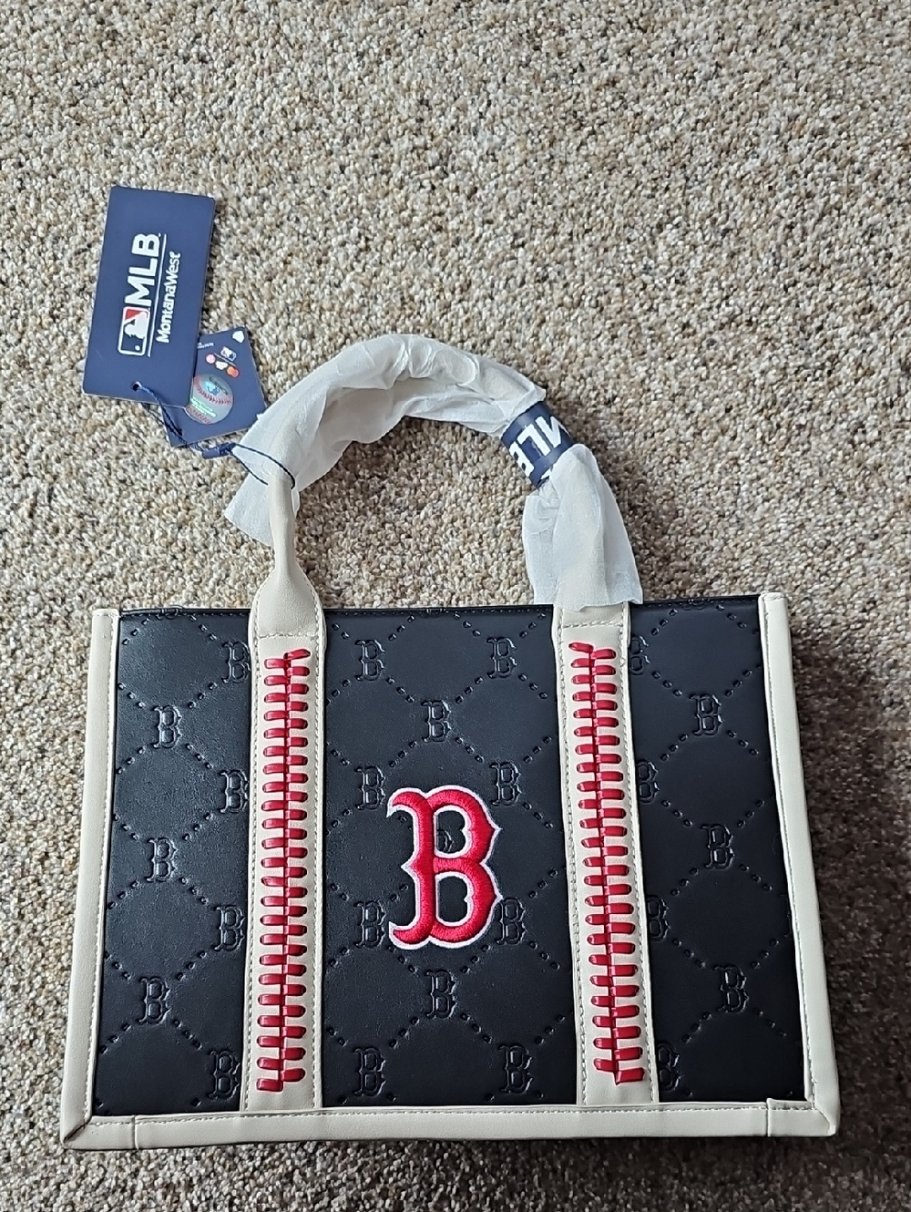 MLB Black & Cream Tote with Red Boston 'B' Patch